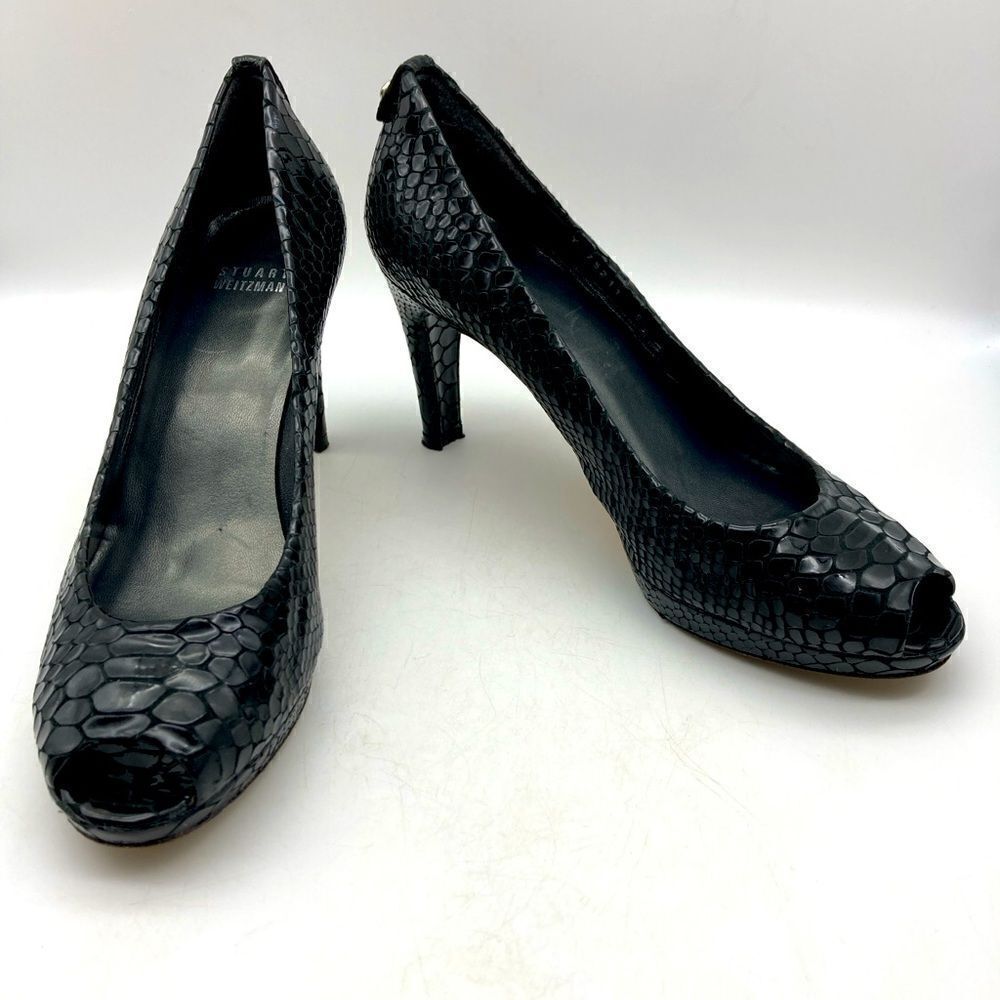 Stuart Weitzman Black Python Embossed Leather Pla… - image 2